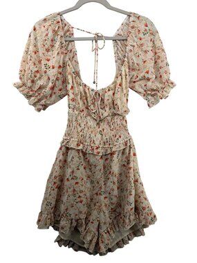 Saints + Secrets Womens Romper Sz S Beige Floral Ditzy Cottage Fairy Babydoll